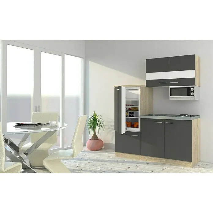 Respekta Singleküche KB160ESGMI - Breite: 160 cm, Mit Duo-Kochmulde, Grau