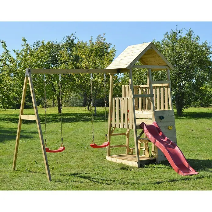 Wendi Toys Kinderspielturm Flamingo - 280 x 340 cm, Natur/Rot - Stimmungsaufnahme