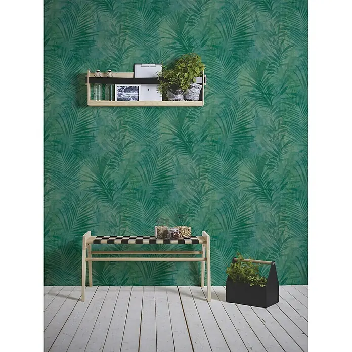 AS Creation Neue Bude 2.0 ED II Vliestapete Palme - Dunkelgrün, Floral, 10,05 x 0,53 m - Stimmungsaufnahme