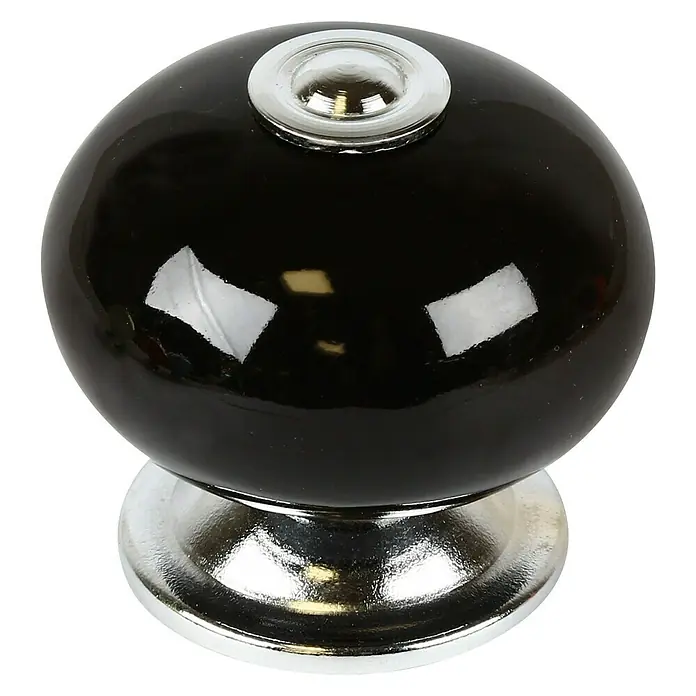 Rei Set de pomos para muebles Etni - 4 pzs., Ø x Al: 40 x 38 mm, Porcelana, Negro
