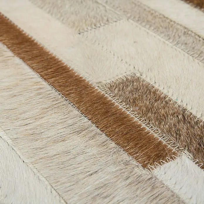 Kayoom Echtlederteppich Eclipse 110 - Creme, Braun, 170 x 120 cm, 100 % Leder - Detailaufnahme
