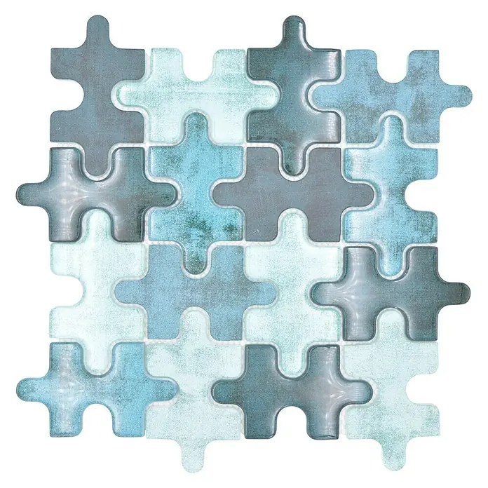 Mosaikfliese Puzzle Crystal Mix XCM PT03G - 29,8 x 29,8 cm, Grün, Glänzend - Vorderansicht