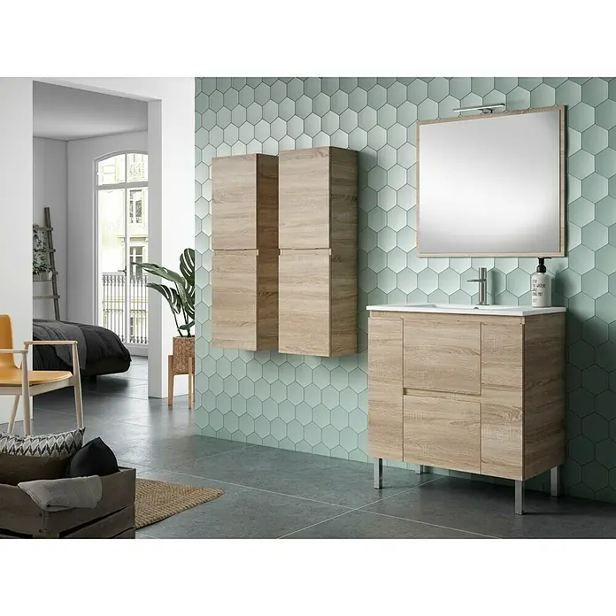 Mueble de lavabo Essential - 45 x 80 x 85 cm, Roble, Mate