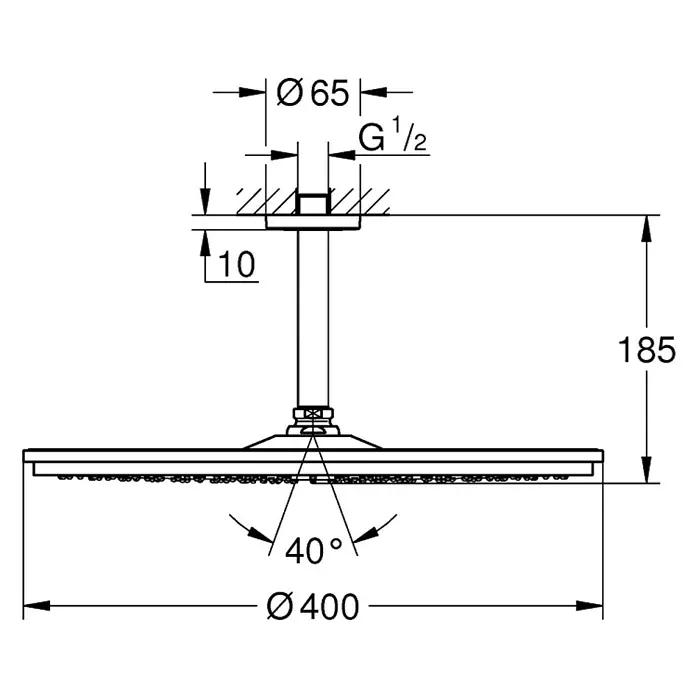 Grohe Kopfbrausen-Set Rainshower Cosmopolitan 400 - Durchmesser: 40 cm, 24 l/min bei 3 bar, Deckenmontage, Chrom - Vorderansicht