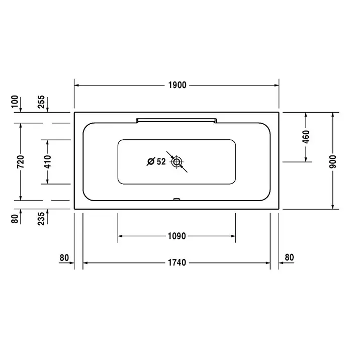 Duravit DuraStyle Badewanne - 190 x 90 cm, Sanitäracryl, Weiß - Vorderansicht