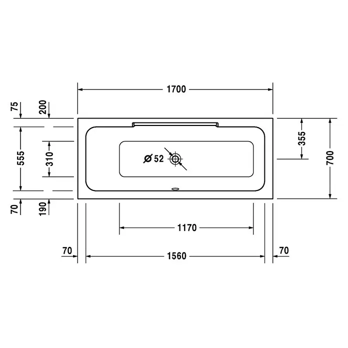 Duravit DuraStyle Badewanne - 170 x 70 cm, Rückenschräge Links, Sanitäracryl, Weiß