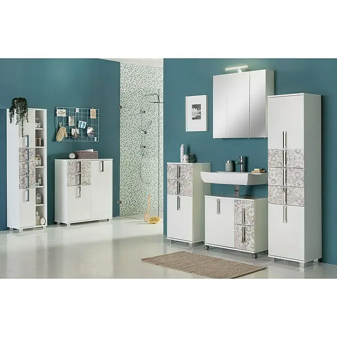 Schildmeyer Luca Hochschrank - 40 x 32 x 164 cm, Weiß/Mexicograu - Stimmungsaufnahme