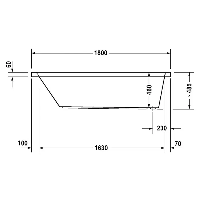 Duravit Starck 1 Badewanne Typ 1 - 180 x 90 cm, Sanitäracryl, Weiß - Vorderansicht