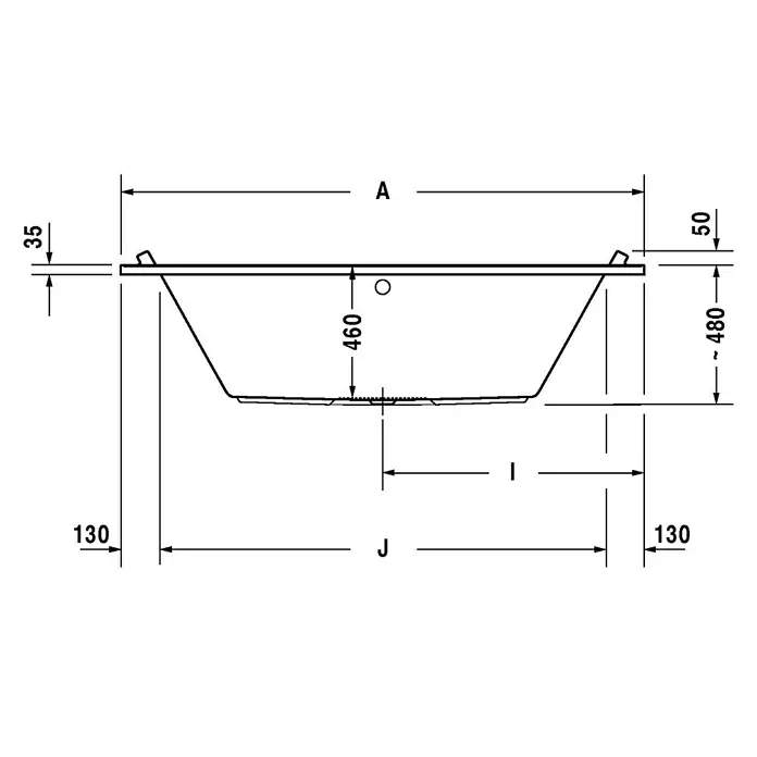 Duravit Starck 1 Badewanne Typ 3 - 190 x 90 cm, Sanitäracryl, Weiß - Vorderansicht