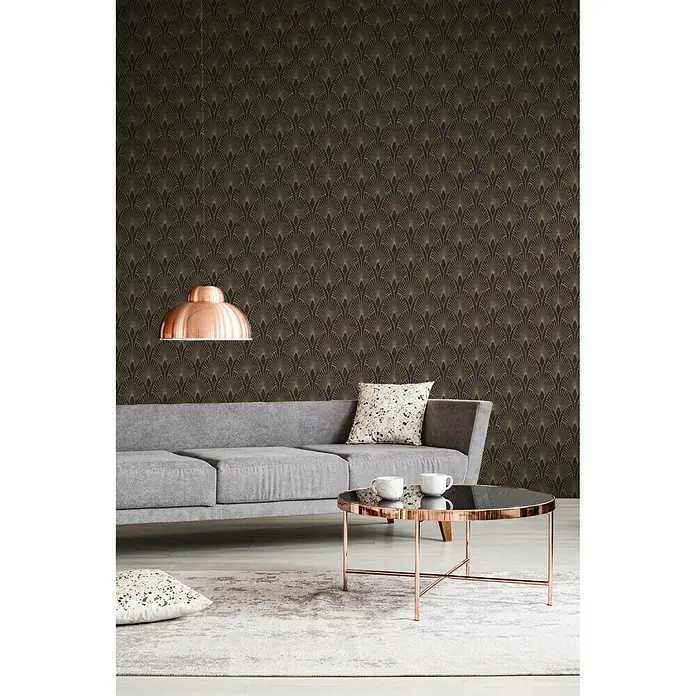 AS Creation New Walls Vliestapete Art Deco - Schwarz/Gold, Grafisch, 10,05 x 0,53 m - Stimmungsaufnahme