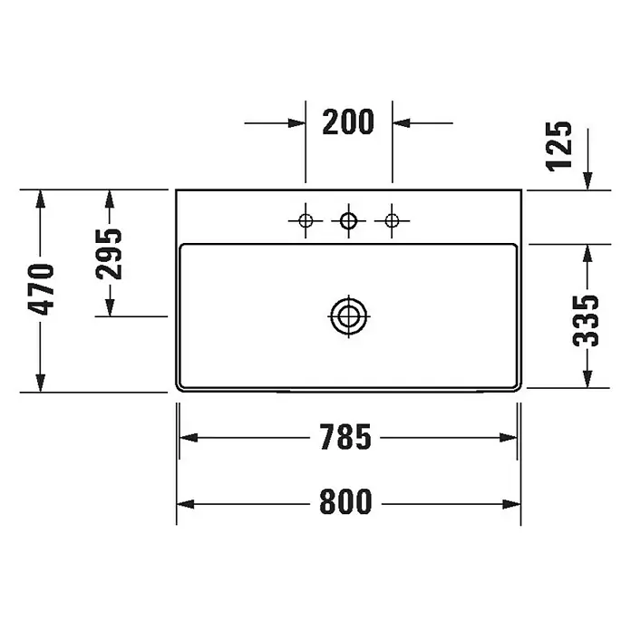 Duravit DuraSquare Waschtisch - 80 x 47 cm, Ohne Spezialglasur, Hahnloch: Ohne, Ohne Überlauf, Weiß, Ungeschliffen
