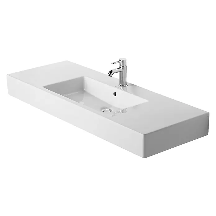 Duravit Vero Waschtisch - 125 x 49 cm, Mit schmutzabweisender Glasur, Hahnloch: Mitte, Mit Überlauf, Weiß, Ungeschliffen - Vorderansicht