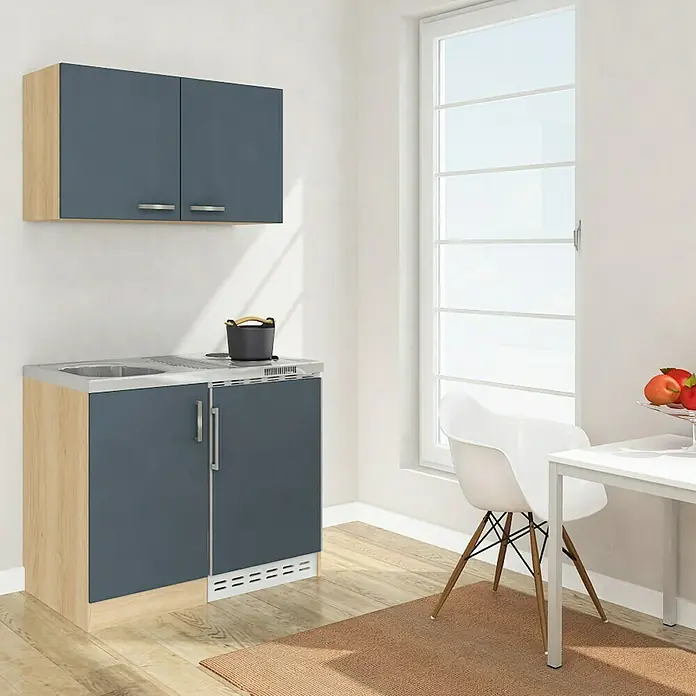 Respekta Miniküche MK100ESGOSS - Breite: 100 cm, Mit Duo-Kochmulde, Grau