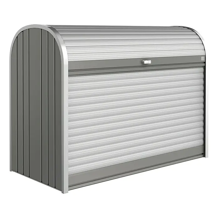 Biohort Garten-Aufbewahrungsbox StoreMax 160 - Quarzgrau, 163 x 78 x 120 cm, Stahl - Linke Seitenansicht