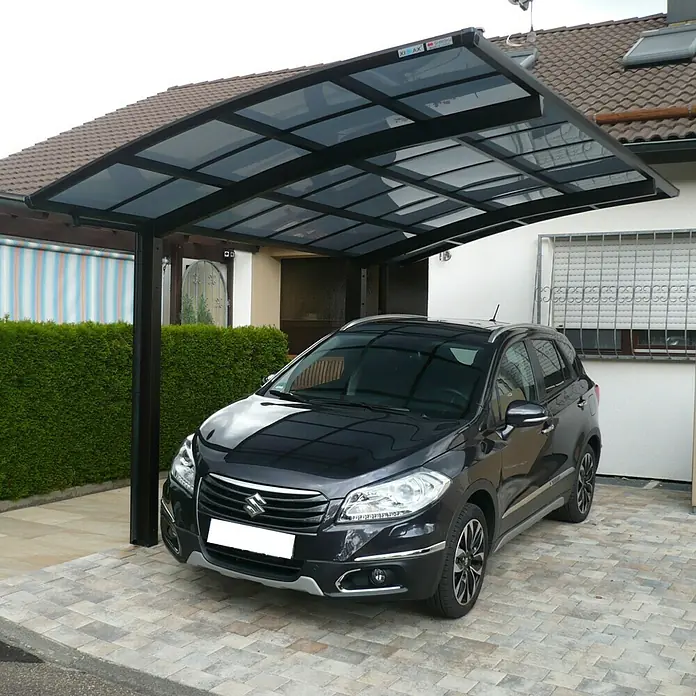 Ximax Carport Portoforte 60 - 4,9 x 2,7 m, Einfahrtshöhe: Max. 2,2 m, Mattbraun, Schneelast: 75 kg/m² - Vorderansicht