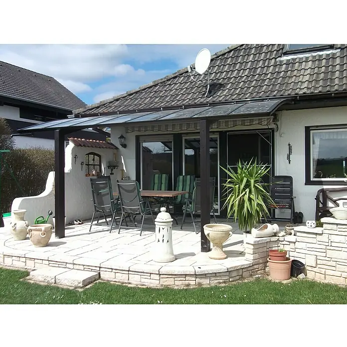 Ximax Carport Portoforte 80 - 4,9 x 2,7 m, Einfahrtshöhe: Max. 2,2 m, Mattbraun, Schneelast: 100 kg/m² - Linke Seitenansicht