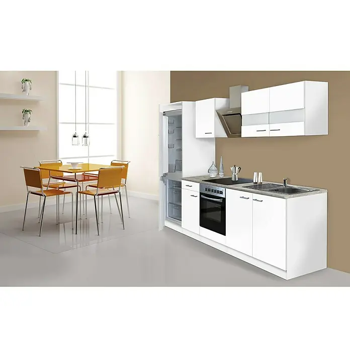 Respekta Küchenzeile KB270WWCGKE178 - Breite: 270 cm, Mit Elektrogeräten, Weiß