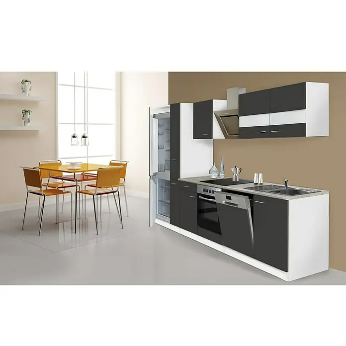Respekta Küchenzeile KB310WGCGKE178 - Breite: 310 cm, Mit Elektrogeräten, Grau