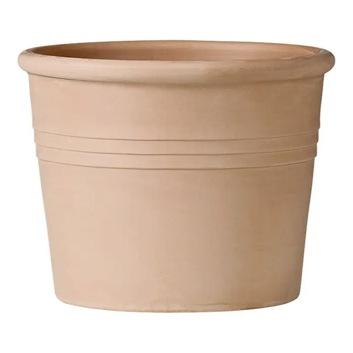 Deroma White Garden Pflanzkübel rund Cilindro Bordato - Außenmaß (Ø x H): 38,4 x 28,9 cm, Naturmaterialien, Tonweiß - Vorderansicht