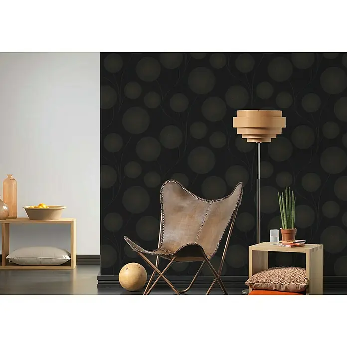 AS Creation Vliestapete Spot 3 - Schwarz/Metallic, Floral, Blütenmuster, 10,05 x 0,53 m - Stimmungsaufnahme