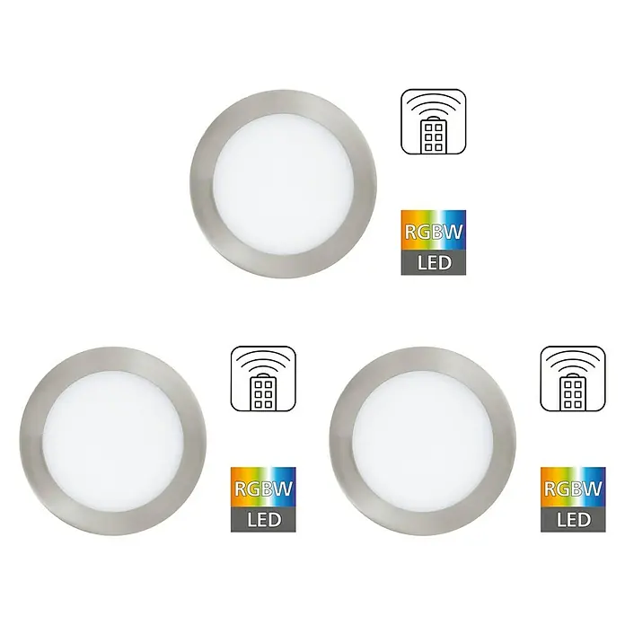 Tween Light LED-Einbauleuchten-Set - 14,4 W, Nickel matt, 3 Stk., RGB