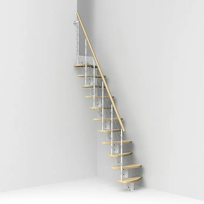Fontanot Raumspartreppe Zen - Breite: 61 cm, Weiß, Anzahl Steigungen: 12 Stk., Farbe Stufen: Buche Natur, Geschosshöhe: 212 cm - 281 cm - Vorderansicht