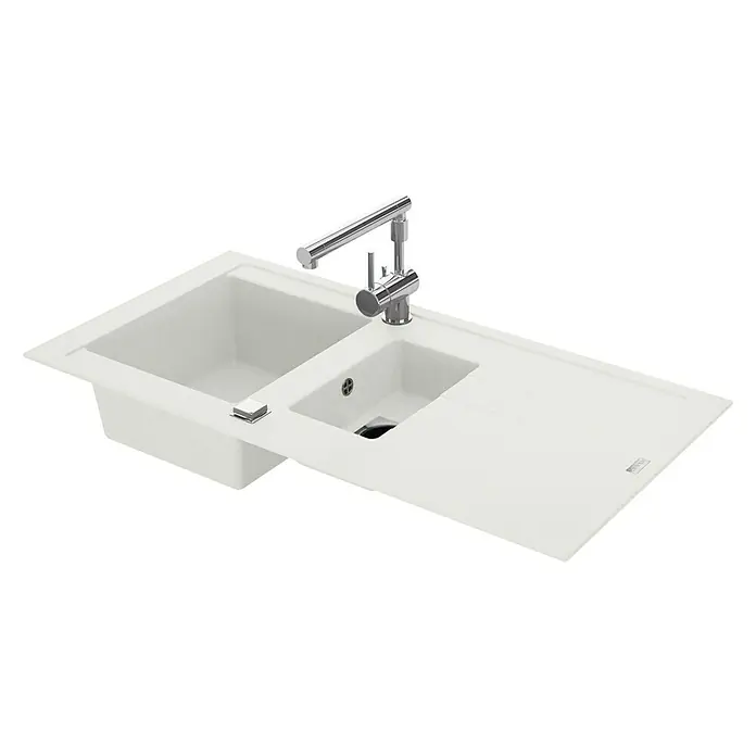 Carea Einbauspüle Tango - 98 x 50 cm, 1½ Becken, CAREAlith®, Weiß - Rechte Seitenansicht