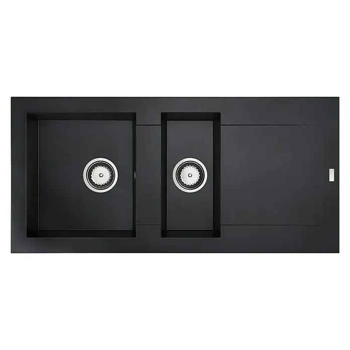 Carea Einbauspüle Dukkah - 105 x 50 cm, 1½ Becken, CAREAlith®, Schwarz - Ansicht von oben