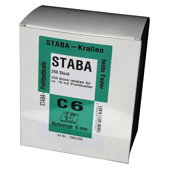Staba Profilbrettkrallen C 6 - Stärke Nutwange: 6 mm, 250 Stk. - Vorderansicht