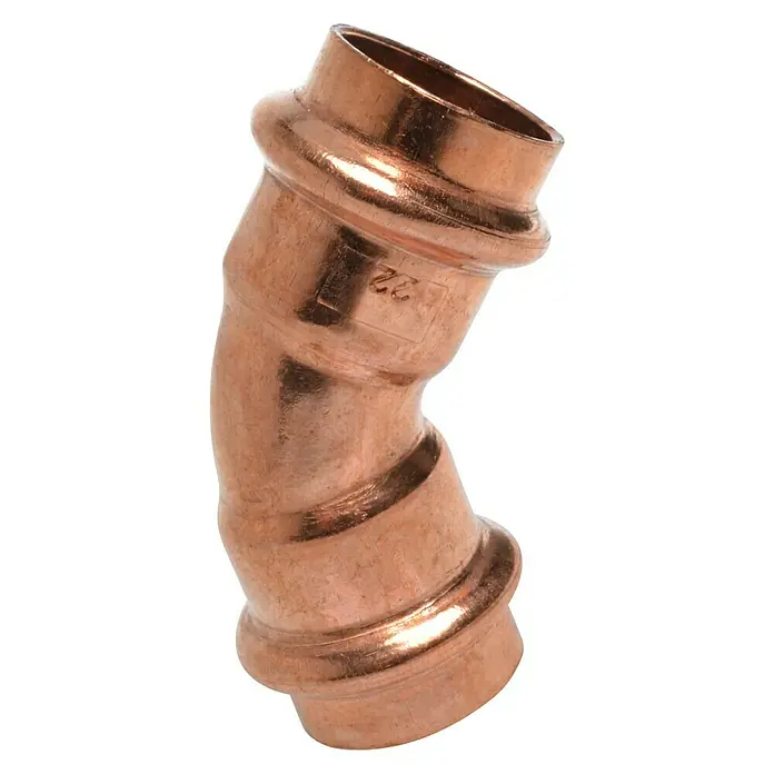 Kupfer-Presswinkel II - Durchmesser: 22 mm, Winkel: 45 °, Presskontur: V - Vorderansicht
