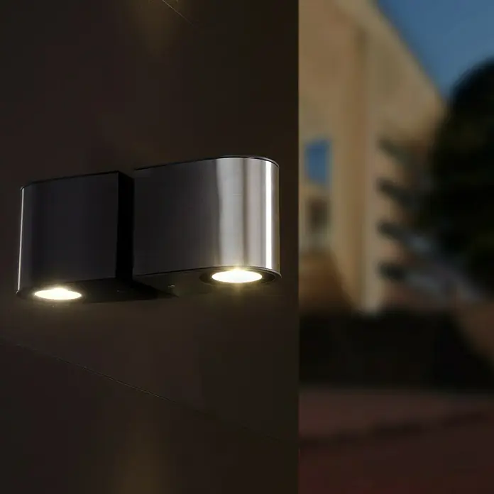 Lutec Aplique exterior LED Gemini - 9 W, 8 x 6,8 x 9,7 cm, Acero inoxidable, IP54 - Vista de perfil izquierdo