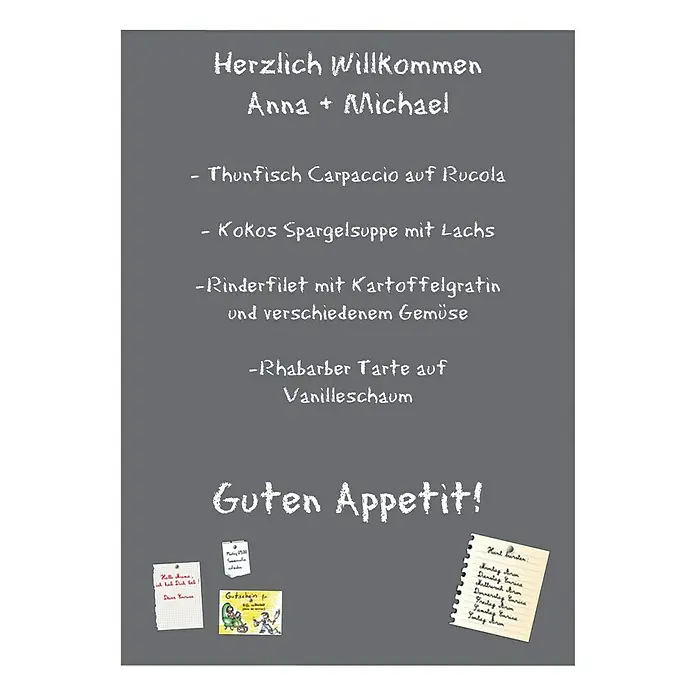Magnetische Tafelfolie - Grau, 70 x 50 cm, Inkl. 3 Magnete und 3 Stück Kreide - Vorderansicht