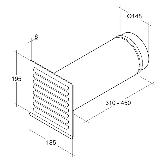 Air-Circle Teleskop-Mauerkasten - Durchmesser: 150 mm, Verstellbar: 31 - 45 cm, Metall - Vorderansicht