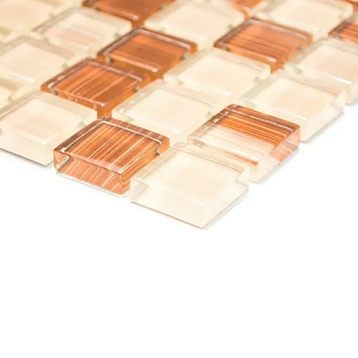 Mosaikfliese Quadrat Crystal XCM 8290 - 32,7 x 30,2 cm, Beige, Glänzend - Vorderansicht