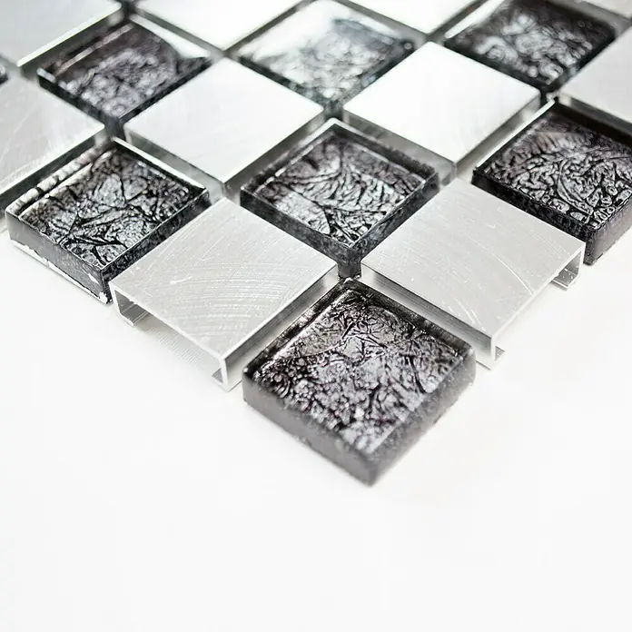 Mosaikfliese Crystal Mix XAM A851 - 32,7 x 30,2 cm, Schwarz/Silber, Matt - Vorderansicht