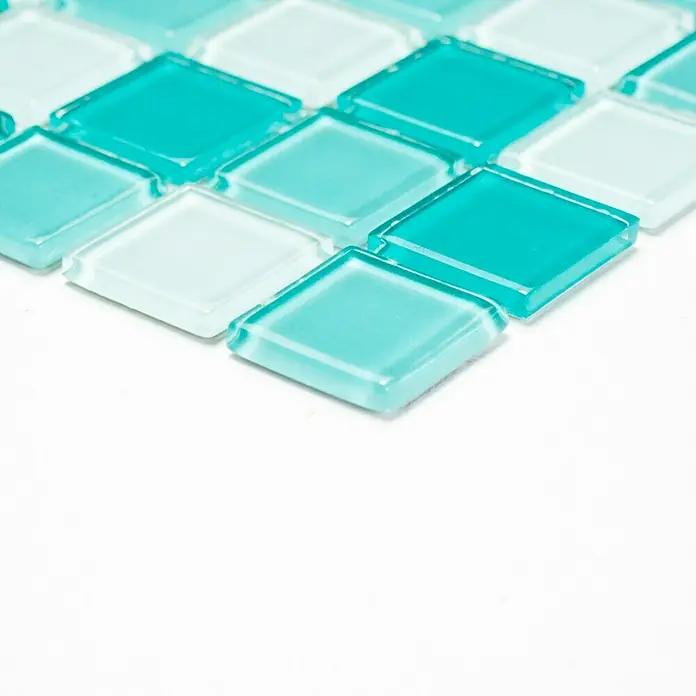 Mosaikfliese Quadrat Crystal Mix CM 4114 - 32,7 x 30,2 cm, Grün, Glänzend - Vorderansicht