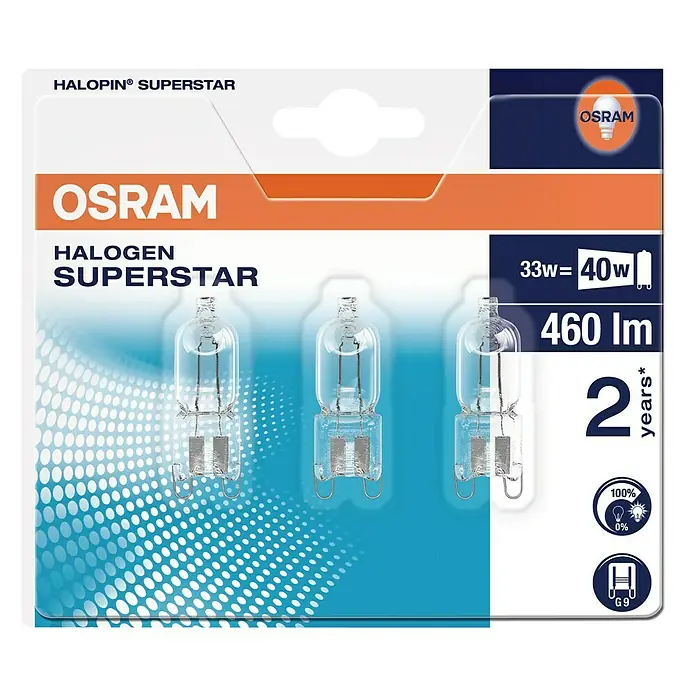 Osram Baza halogene žarulje Halopin ECO Superstar - 33 W, G9, 3 kom, Topla bijela - Pogled odozgo