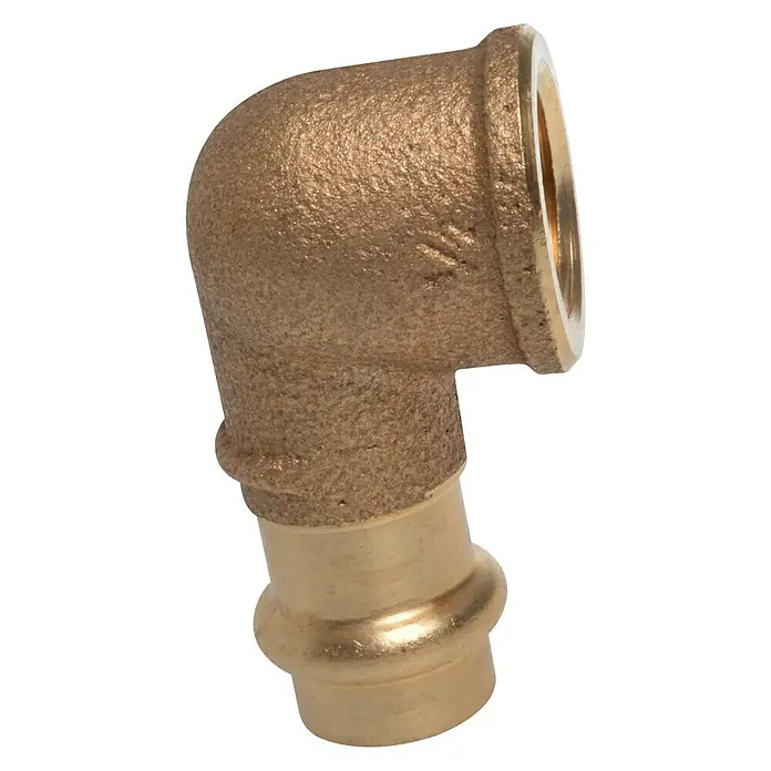 Press-Übergangswinkel - Durchmesser: 15 mm, Innengewinde: ½″, Presskontur: V - Vorderansicht