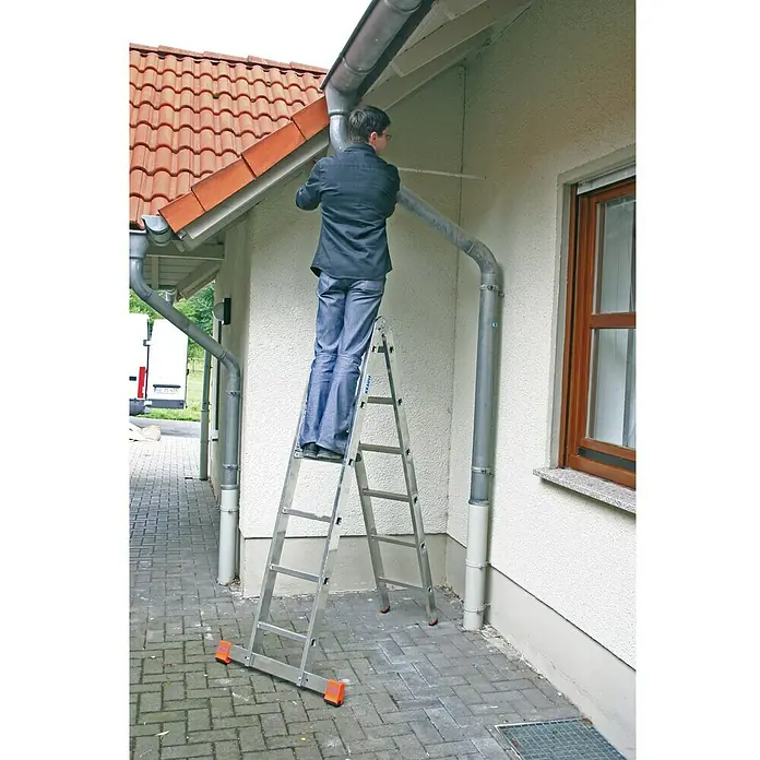Krause Monto Sprossen-Gelenk-Doppelleiter TriMatic - Arbeitshöhe: 4,4 m, 2 x 6 Sprossen, Aluminium - Anwendungsbeispiel