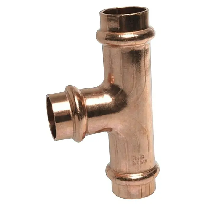 Kupfer-Press-T-Stück - Durchmesser: 22 x 18 x 22 mm, Presskontur: V - Vorderansicht