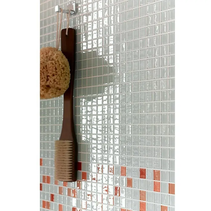 Mosaikfliese Quadrat Crystal Uni CM 4040 - 32,7 x 30,2 cm, Weiß, Glänzend - Detailaufnahme