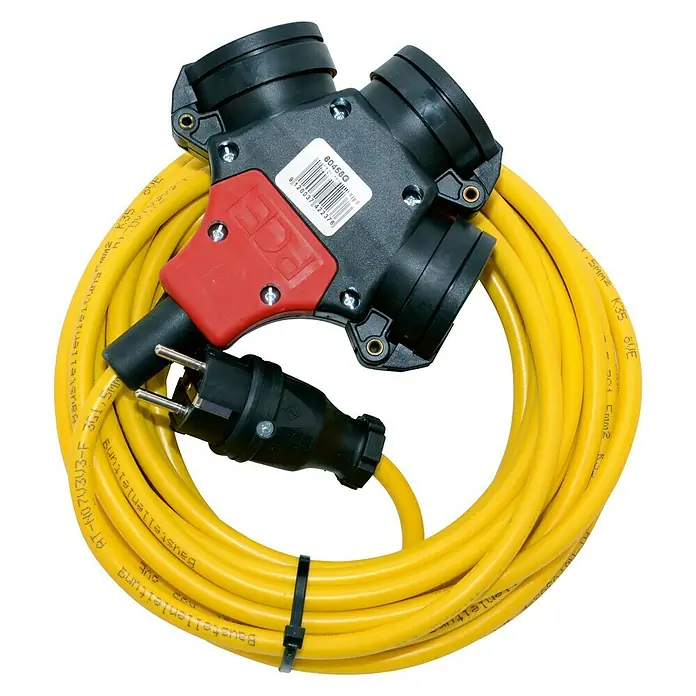 Gummi-Verlängerung - 10 m, Gelb, IP44, N05V3V3-F 3x1,5