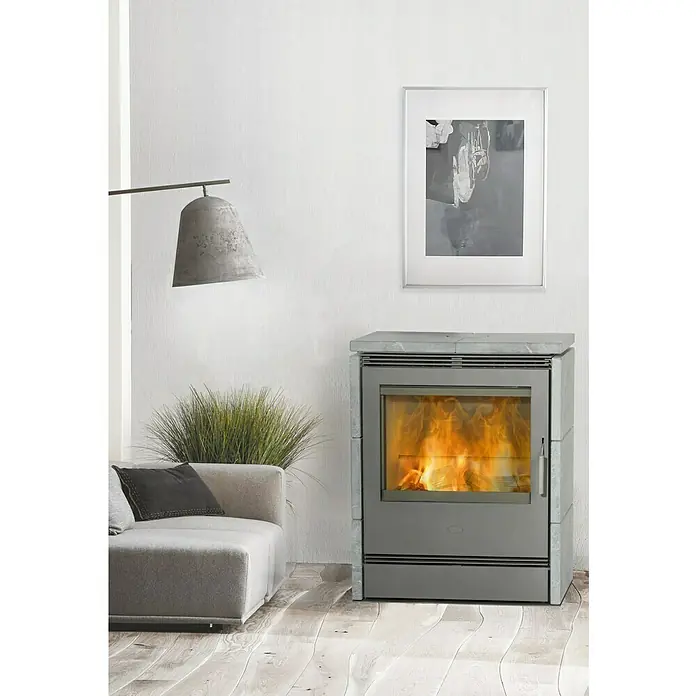 Fireplace Dauerbrandofen Rönky Speckstein - 9 kW, Raumheizvermögen: 160 m³, Verkleidung: Speckstein, Grau