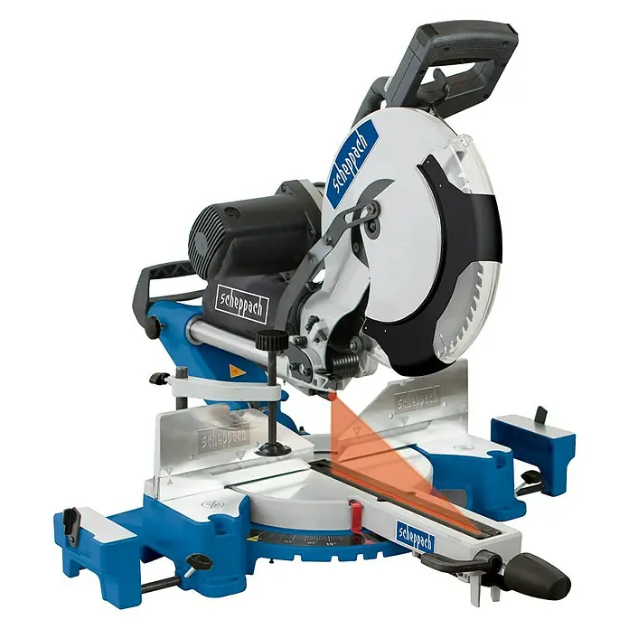 Scheppach Kappzugsäge HM 120L - Leistungsaufnahme: 2.000 W, Durchmesser Sägeblatt: 305 mm, Leerlaufdrehzahl: 4.200 U/min - Vorderansicht