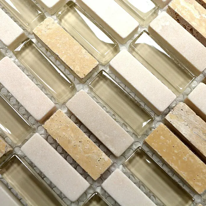 Mosaikfliese Stäbchen Crystal Mix XCM XS33 - 31,3 x 31,8 cm, Beige, Glänzend