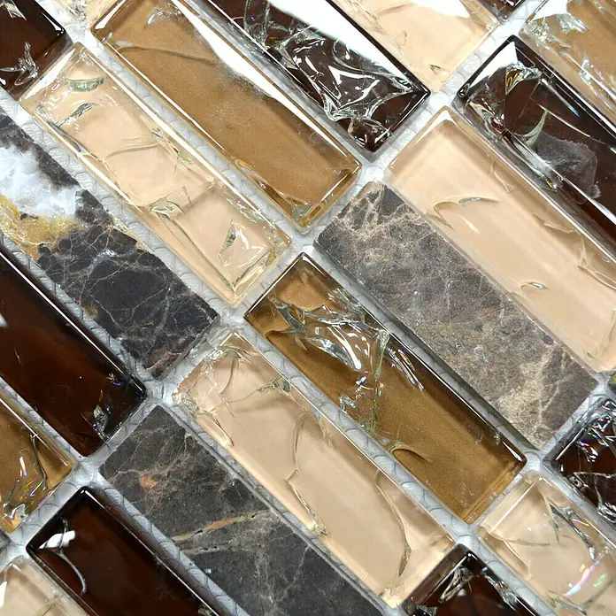 Mosaikfliese Crystal Mix XIC S1255 - 32,2 x 31 cm, Braun, Glänzend