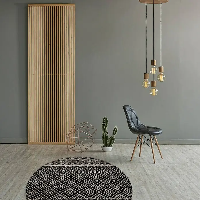 Kayoom Teppich Sunny Rund 200 - Schwarz, Beige, Durchmesser: 160 cm, 100% Polyester - Stimmungsaufnahme
