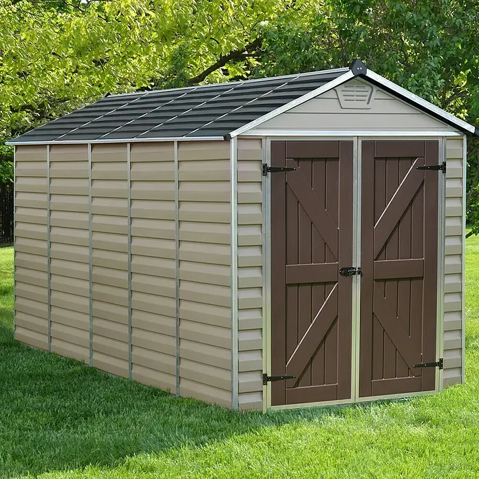 Palram – Canopia Gerätehaus Skylight 6x12 Tan - 3,8 x 1,86 m, Kunststoff, Beige/Braun - Vorderansicht