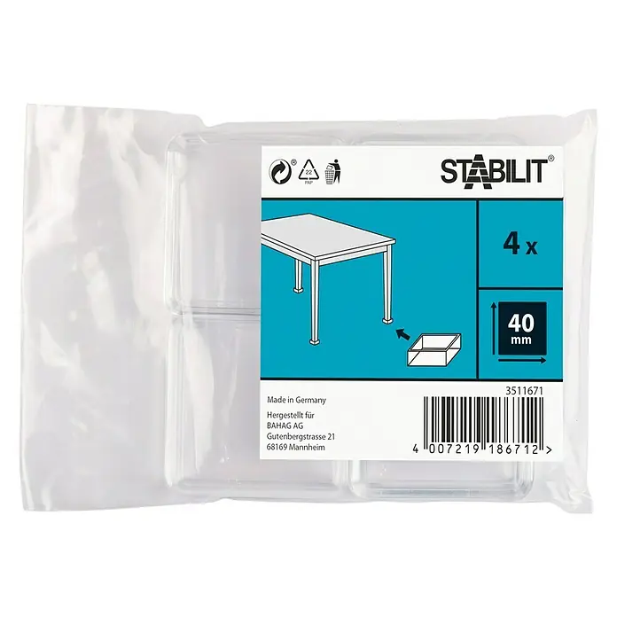 Stabilit Podloška za namještaj - 40 x 40 mm, Uticanje, 4 kom, Prozirno