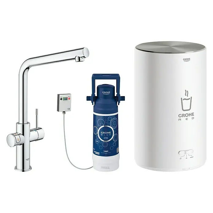 Grohe Spültischarmatur Red II Duo - L-Auslauf, Boiler: Größe M, Chrom - Rückansicht
